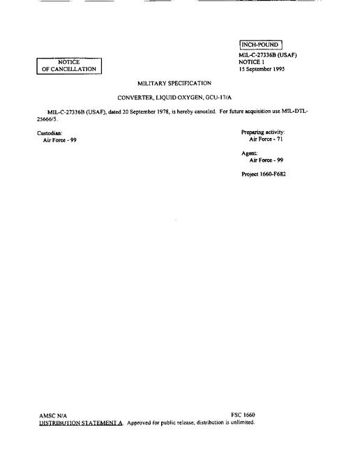 MIL MIL-C-27336B Notice 1 - Cancellation