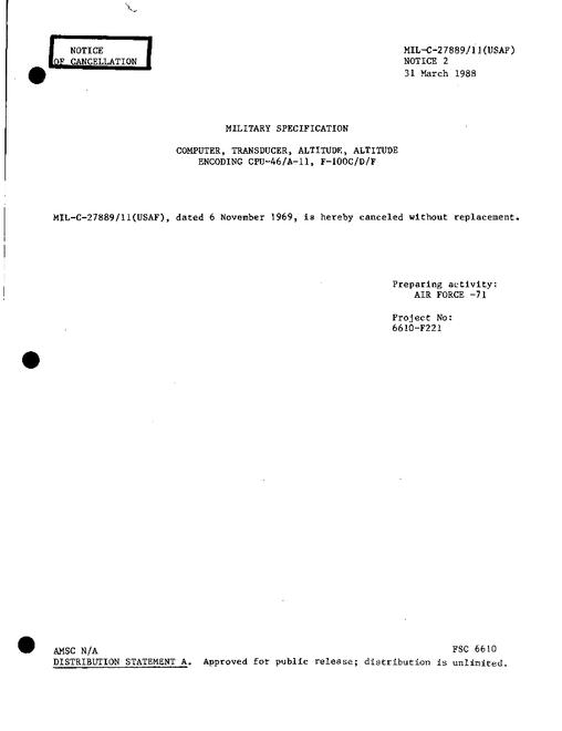MIL MIL-C-27889/11 Notice 2 - Cancellation