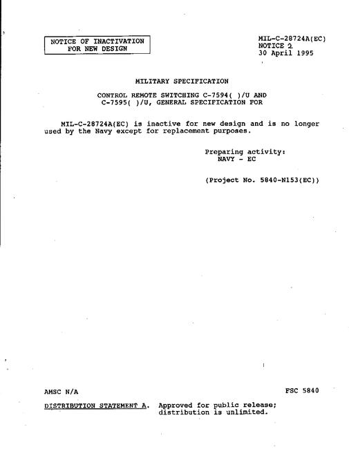 MIL MIL-C-28724A Notice 2 - Inactivation
