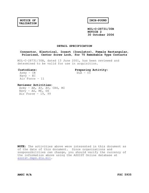 MIL MIL-C-28731/30B Notice 2 - Validation
