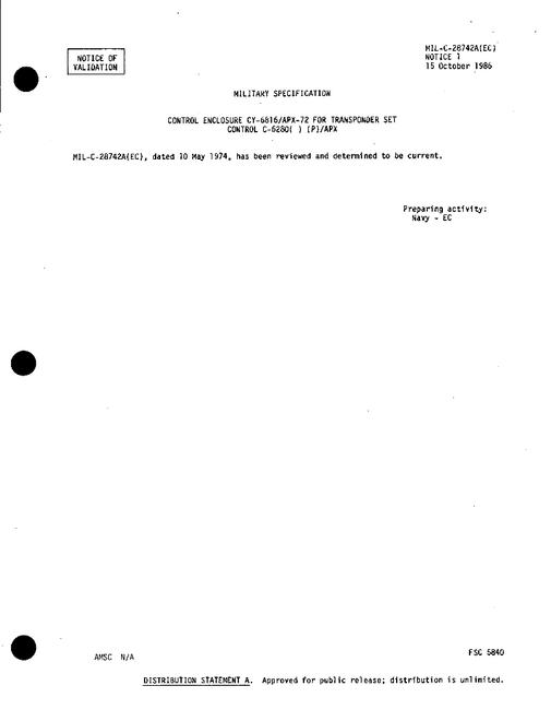 MIL MIL-C-28742A Notice 1 - Validation