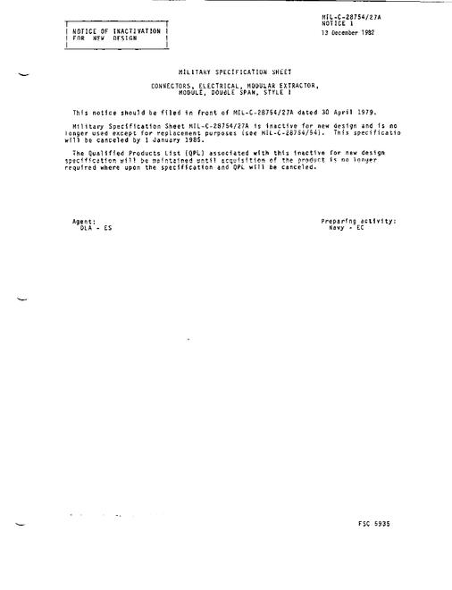 MIL MIL-C-28754/27A Notice 1 - Inactivation