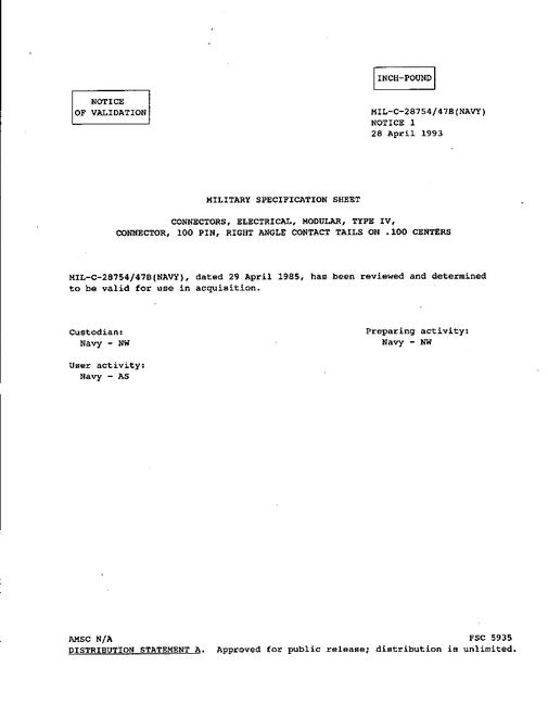 MIL MIL-C-28754/47B Notice 1 - Validation