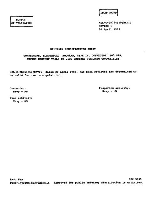 MIL MIL-C-28754/59 Notice 1 - Validation