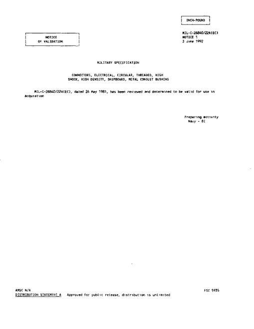 MIL MIL-C-28840/22A Notice 1 - Validation