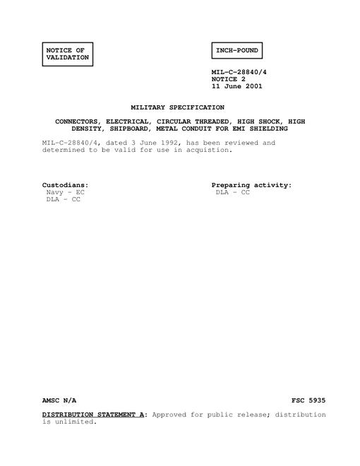 MIL MIL-C-28840/4 Notice 2 - Validation