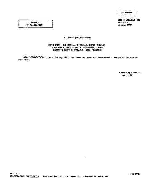 MIL MIL-C-28840/7B Notice 1 - Validation
