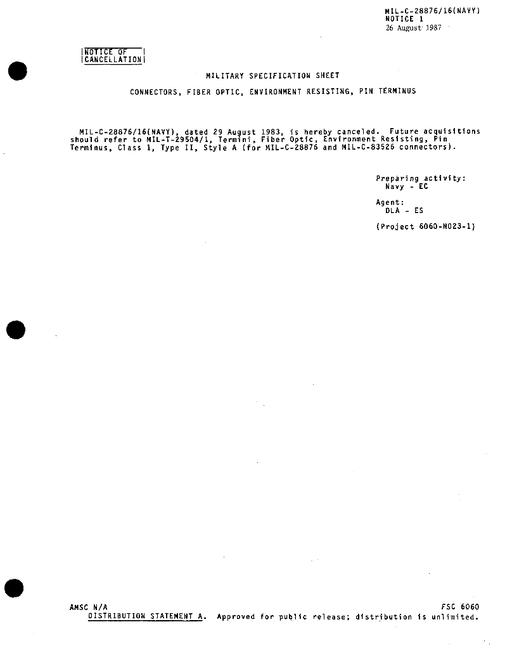 MIL MIL-C-28876/16 Notice 1 - Cancellation