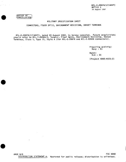 MIL MIL-C-28876/17 Notice 1 - Cancellation