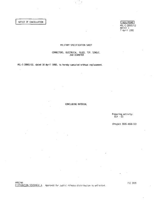 MIL MIL-C-28901/12 Notice 1 - Cancellation