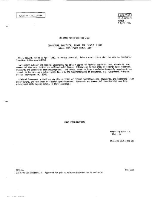 MIL MIL-C-28901/6 Notice 1 - Cancellation