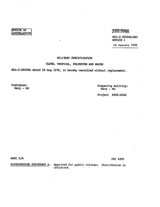 MIL MIL-C-29104A Notice 1 - Cancellation