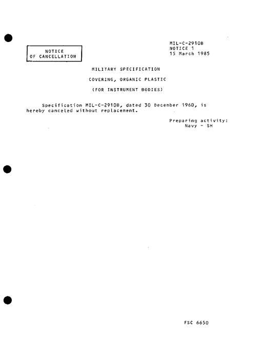 MIL MIL-C-2910B Notice 1 - Cancellation