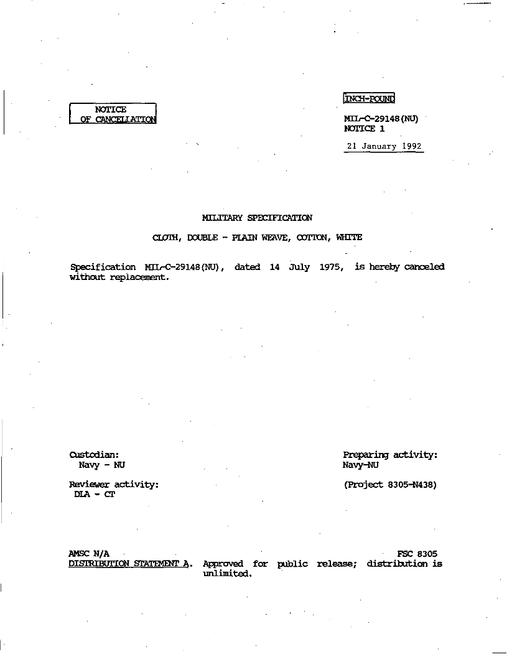 MIL MIL-C-29148 Notice 1 - Cancellation
