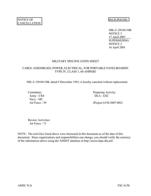 MIL MIL-C-29184/10B Notice 3 - Cancellation