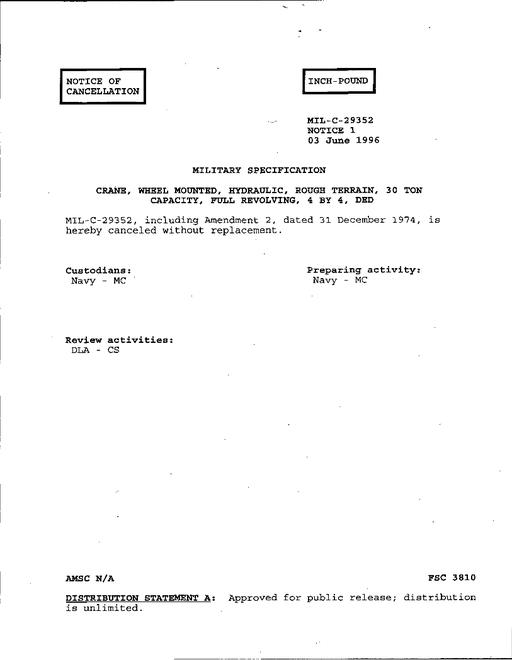 MIL MIL-C-29352 Notice 1 - Cancellation