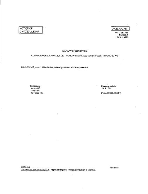 MIL MIL-C-3607/5B Notice 1 - Cancellation