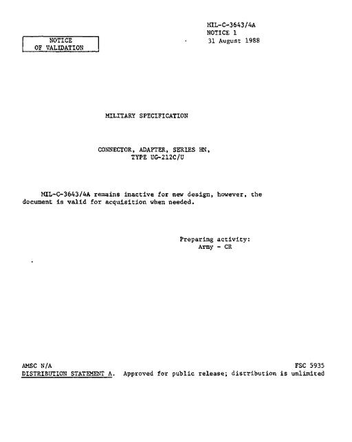 MIL MIL-C-3643/4A Notice 1 - Validation