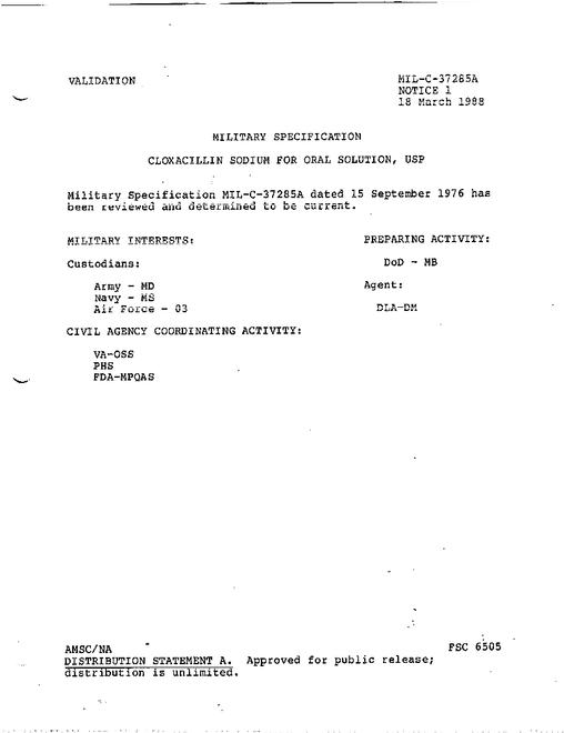 MIL MIL-C-37285A Notice 1 - Validation