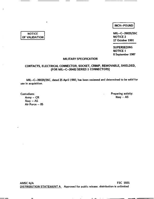 MIL MIL-C-39029/26C Notice 2 - Validation