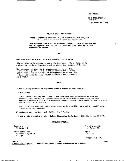 MIL MIL-C-39029/54B Amendment 1