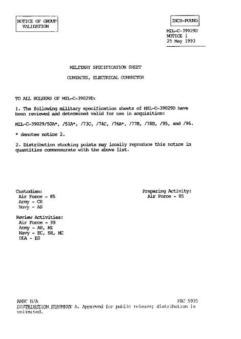 MIL MIL-C-39029/77B Notice 1 - Validation