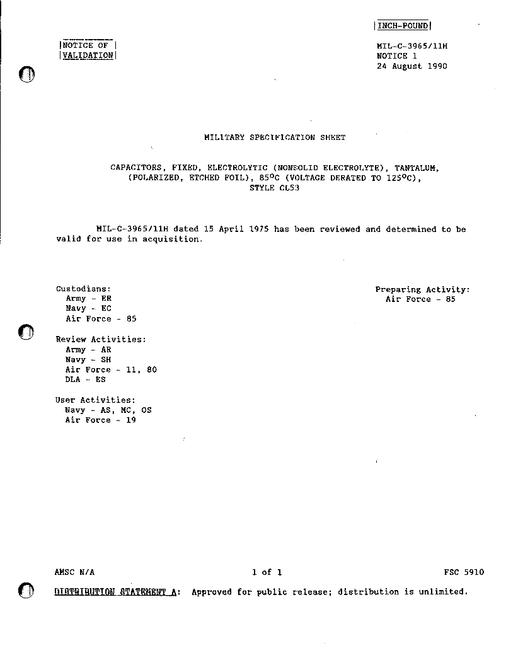 MIL MIL-C-3965/11H Notice 1 - Validation