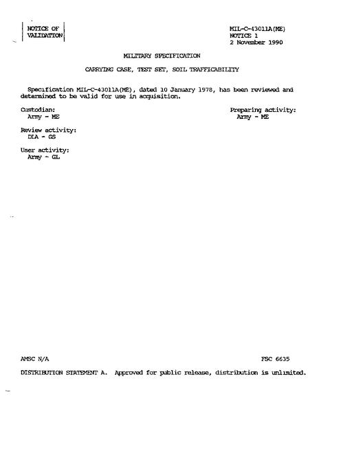 MIL MIL-C-43011A Notice 1 - Validation