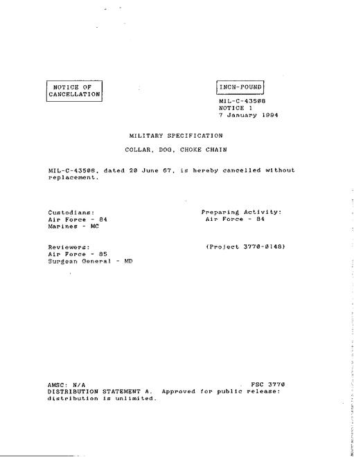 MIL MIL-C-43508 Notice 1 - Cancellation