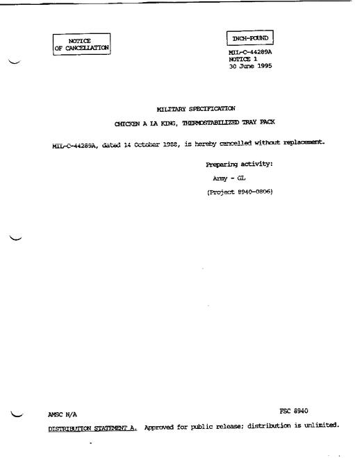 MIL MIL-C-44289A Notice 1 - Cancellation