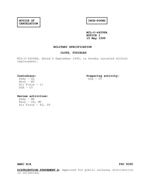 MIL MIL-C-44296A Notice 1 - Cancellation
