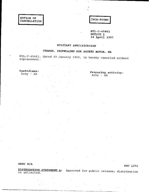 MIL MIL-C-45461 Notice 1 - Cancellation