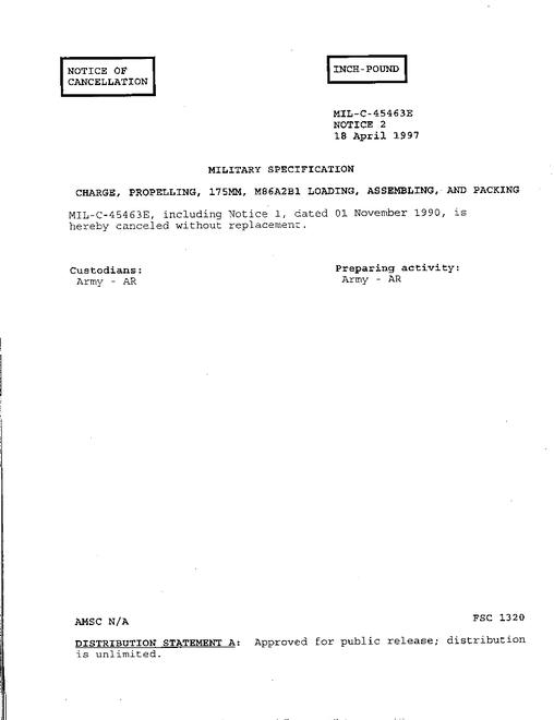 MIL MIL-C-45463E Notice 2 - Cancellation