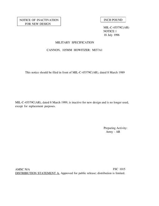 MIL MIL-C-45579C Notice 1 - Inactivation