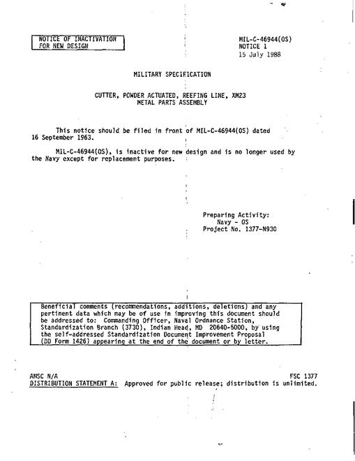 MIL MIL-C-46944 Notice 1 - Inactivation