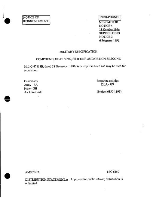 MIL MIL-C-47113B Notice 4 - Reactivation