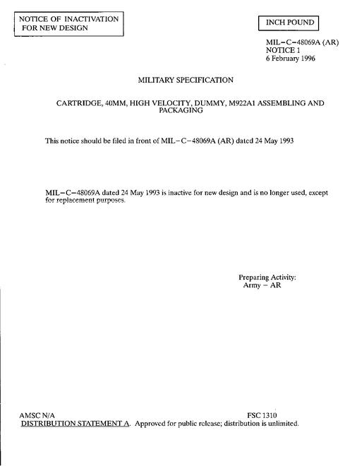 MIL MIL-C-48069A Notice 1 - Inactivation