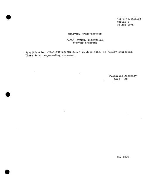 MIL MIL-C-4921A Notice 1 - Cancellation