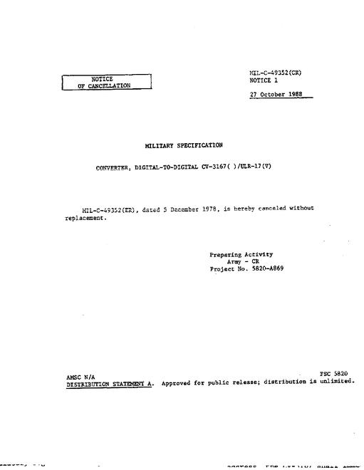 MIL MIL-C-49352 Notice 1 - Cancellation