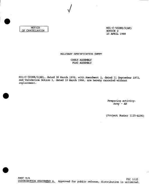 MIL MIL-C-50288/3 Notice 2 - Cancellation
