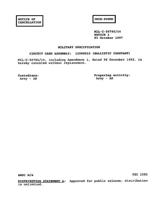 MIL MIL-C-50785/14 Notice 1 - Cancellation