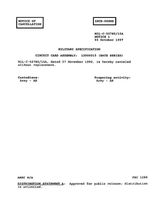 MIL MIL-C-50785/15A Notice 1 - Cancellation
