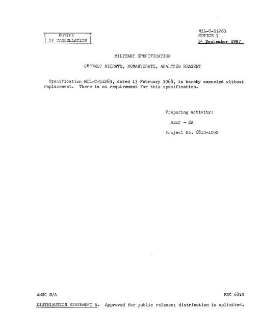 MIL MIL-C-51263 Notice 1 - Cancellation