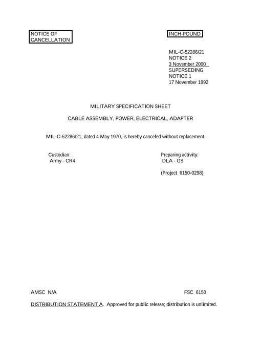 MIL MIL-C-52286/21 Notice 2 - Cancellation