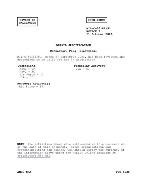 MIL MIL-C-55181/5C Notice 2 - Validation