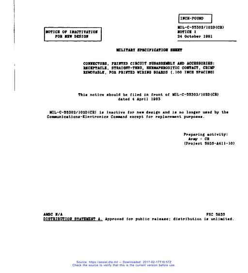 MIL MIL-C-55302/102D Notice 1 - Inactivation
