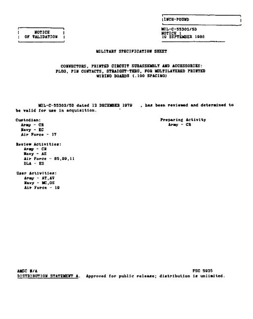 MIL MIL-C-55302/5D Notice 1 - Validation