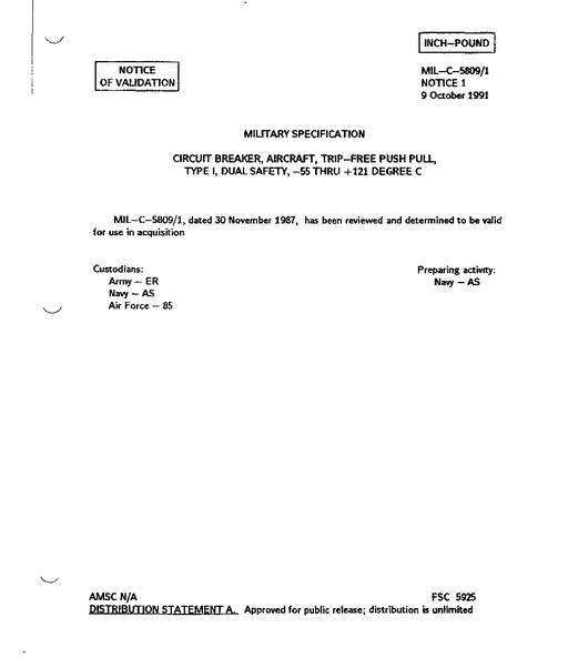 MIL MIL-C-5809/1 Notice 1 - Validation