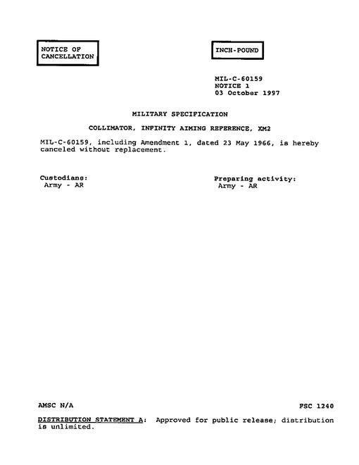 MIL MIL-C-60159 Notice 1 - Cancellation