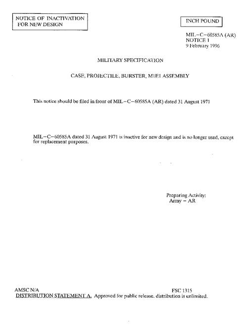 MIL MIL-C-60585A Notice 1 - Inactivation